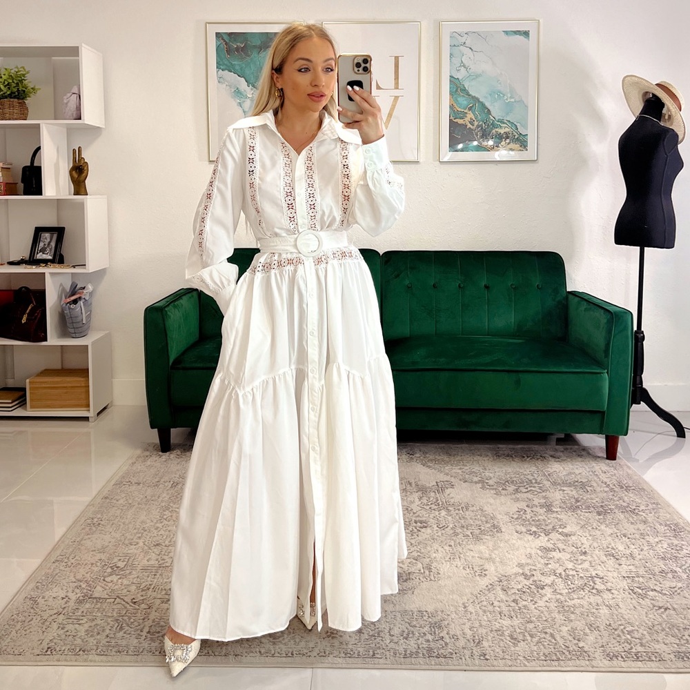 Brielle White Maxi Dress With Crochet Detail